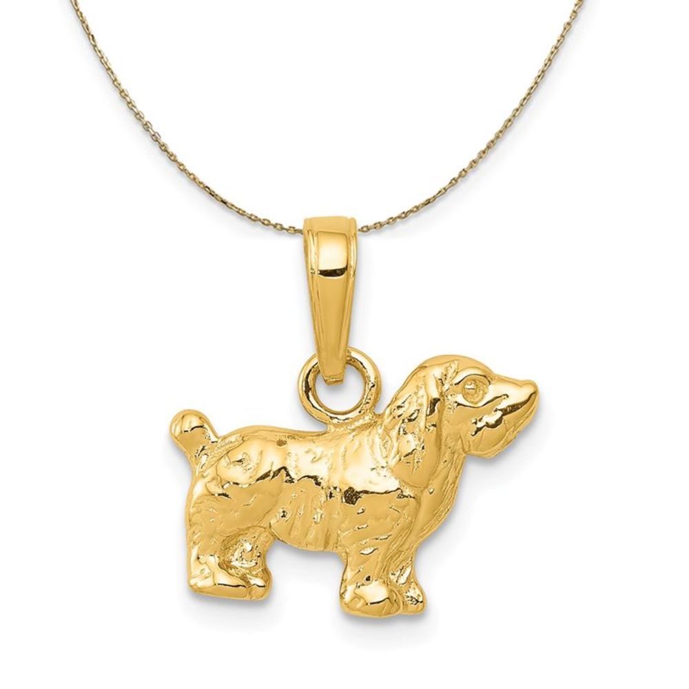 14k Yellow Gold Sm 2D Cocker Spaniel Necklace - 30 Inch